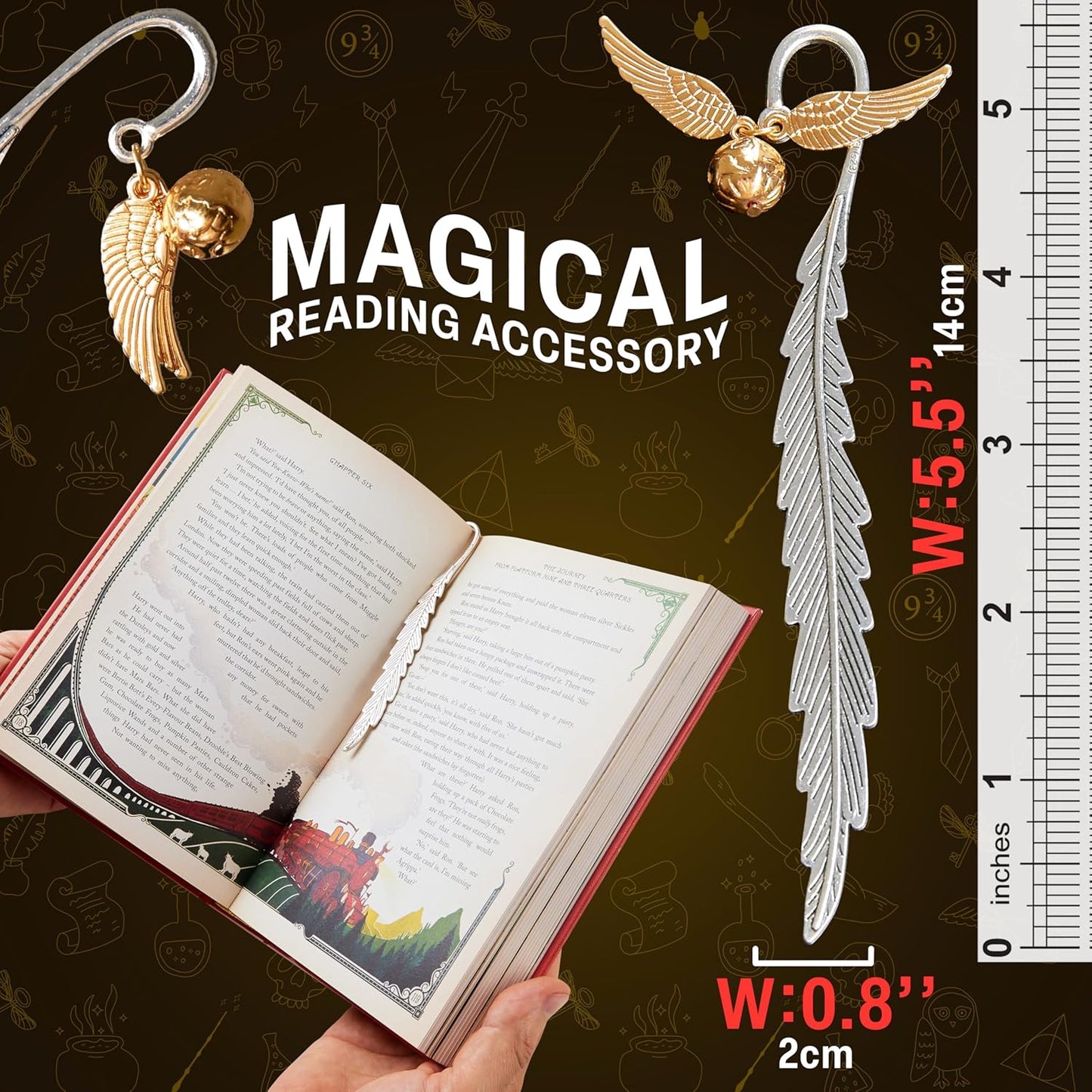 Harry Potter Metal Bookmark with Hanging Charm Golden Snitch Hogwarts Reading Gifts Book Lovers Gift Box (Golden Snitch)