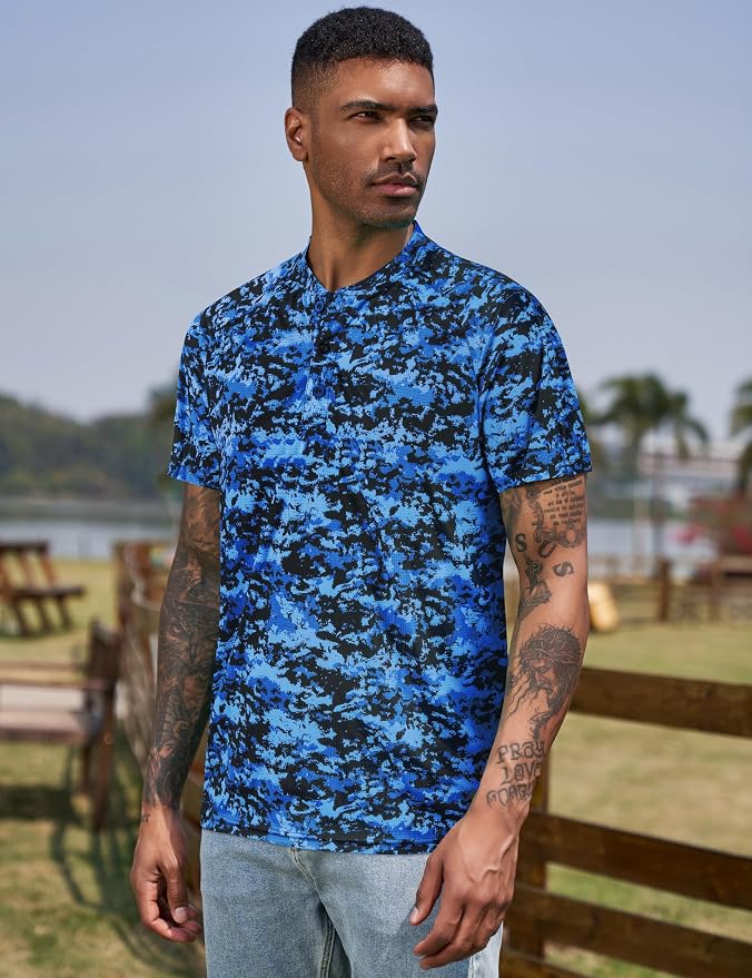 TAPULCO Mens Collarless Golf Shirts Short Sleeve Dry Fit Stretch Casual - Image 3
