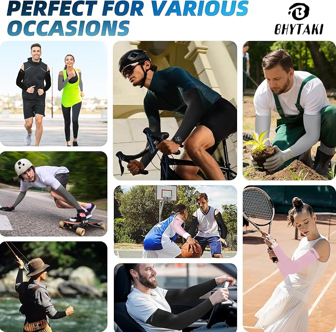 BHYTAKI UV Sun Protection Arm Sleeves, UPF 50 Sports Cooling Arm Compression - Image 7
