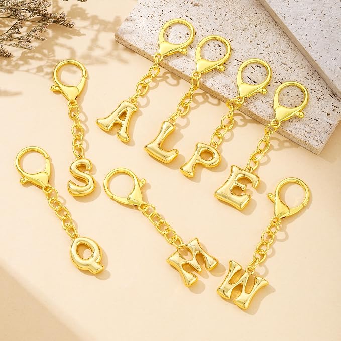 Bubble Gold Letter Bag Charms for Women, Cute Initial Keychain for Handbags - Image 6