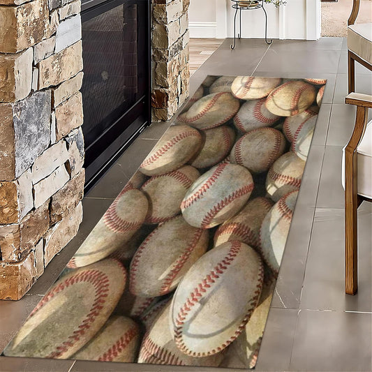 Baseball Long Hallway Rug Runners, 4x10ft, Sports Field Indoor Carpet, Reduce Noise Breathable Soft Entry Rug, Non-Shedding Pet Friendly Foldable Area Rug for Indoor Entry Entryway