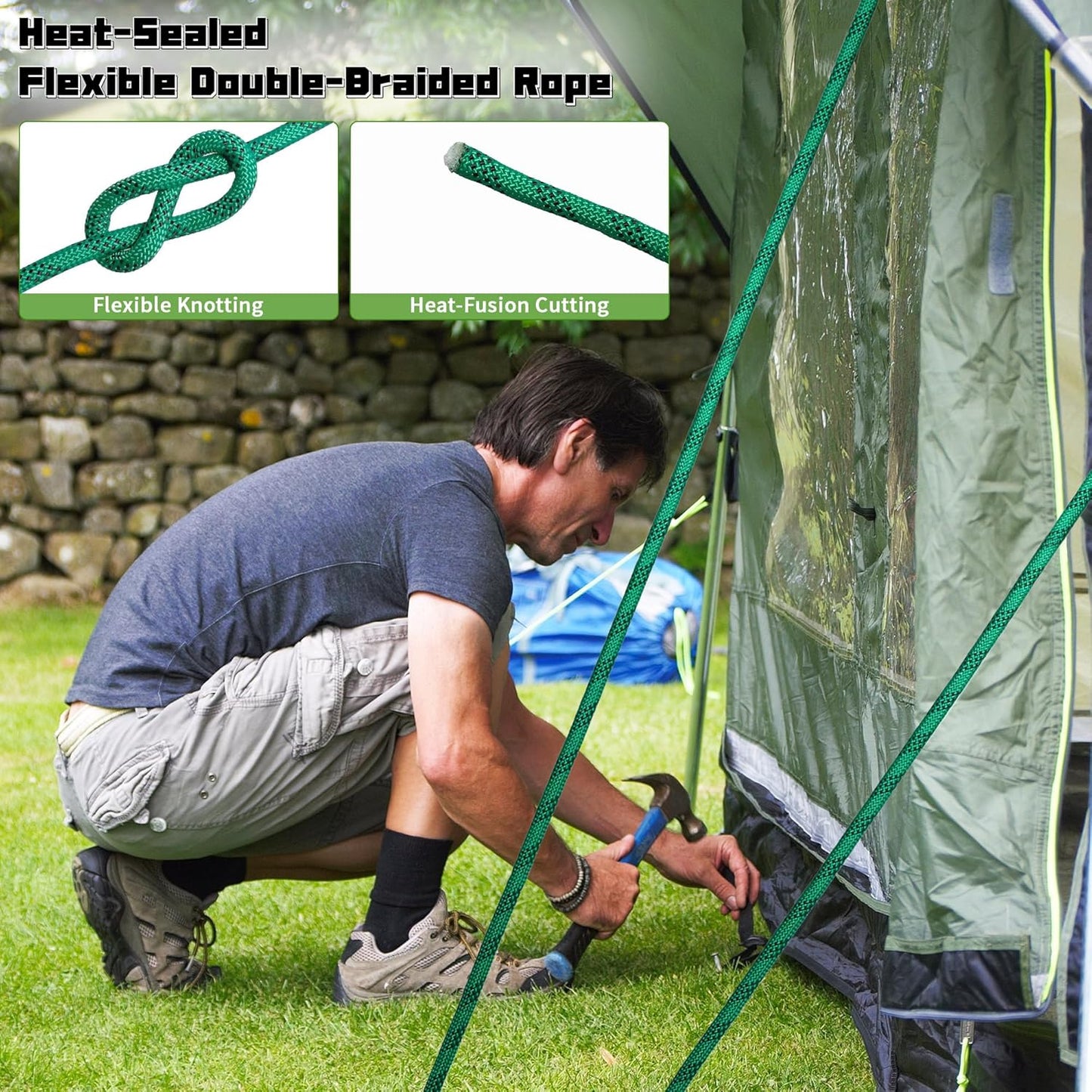 1/2 Inch 150ft Double Braided Polyester Arborist Rope, Heavy Duty Nylon Rope for Anchor, Tree Work, Cargo, Pulling, Sailing (Green)