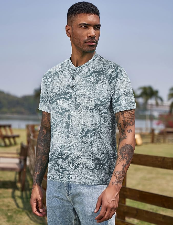 TAPULCO Mens Collarless Golf Shirts Short Sleeve Dry Fit Stretch Casual - Image 3