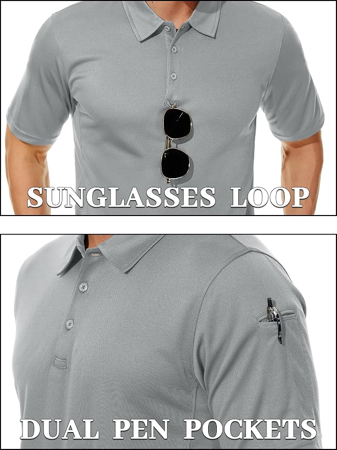 TACVASEN Mens Polo Shirt Short Sleeve Tactical Performance Collared Work Golf - Image 2