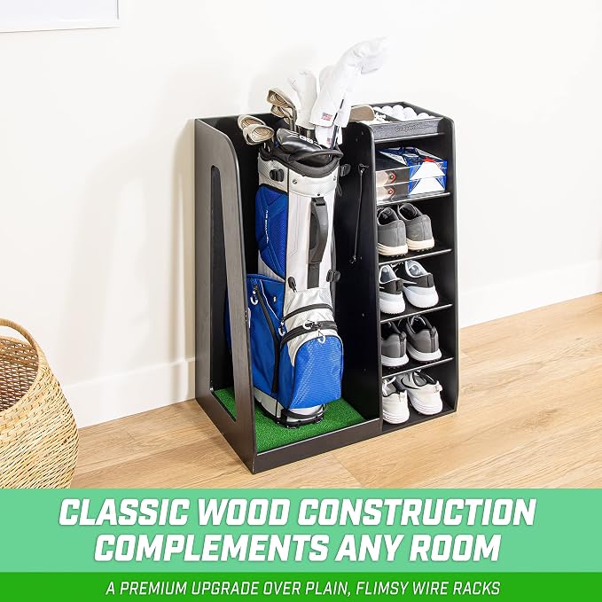 GoSports Premium Wooden Golf Bag Organizer and Storage Rack - Image 4