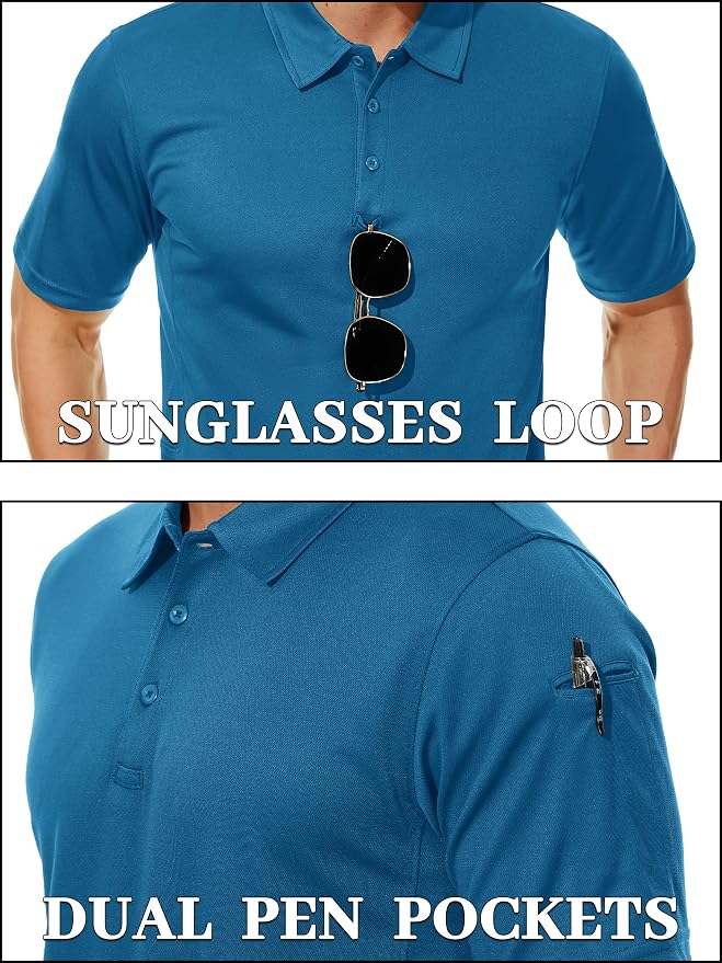 TACVASEN Mens Polo Shirt Short Sleeve Tactical Performance Collared Work Golf - Image 2