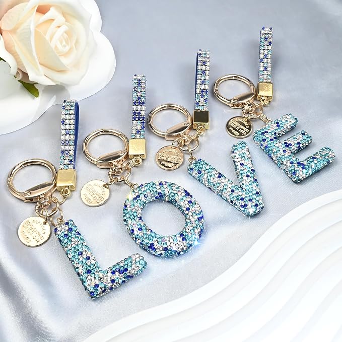 Pink Blue White Initial Letter Keychain Gift - Image 5