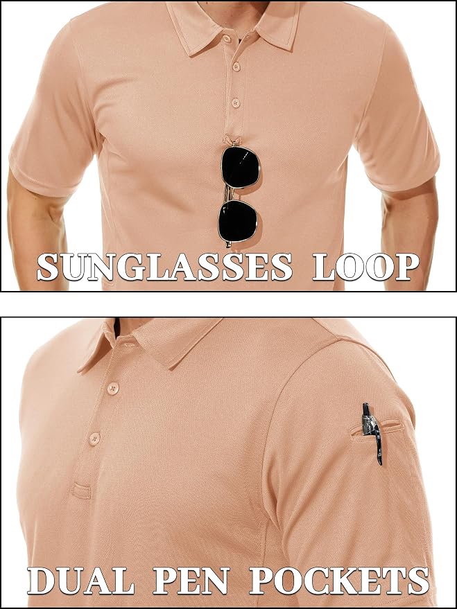 TACVASEN Mens Polo Shirt Short Sleeve Tactical Performance Collared Work Golf - Image 2