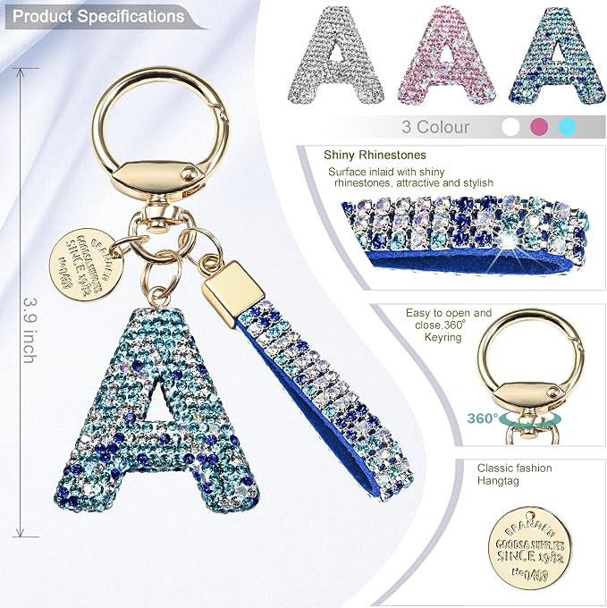 Pink Blue White Initial Letter Keychain Gift - Image 2