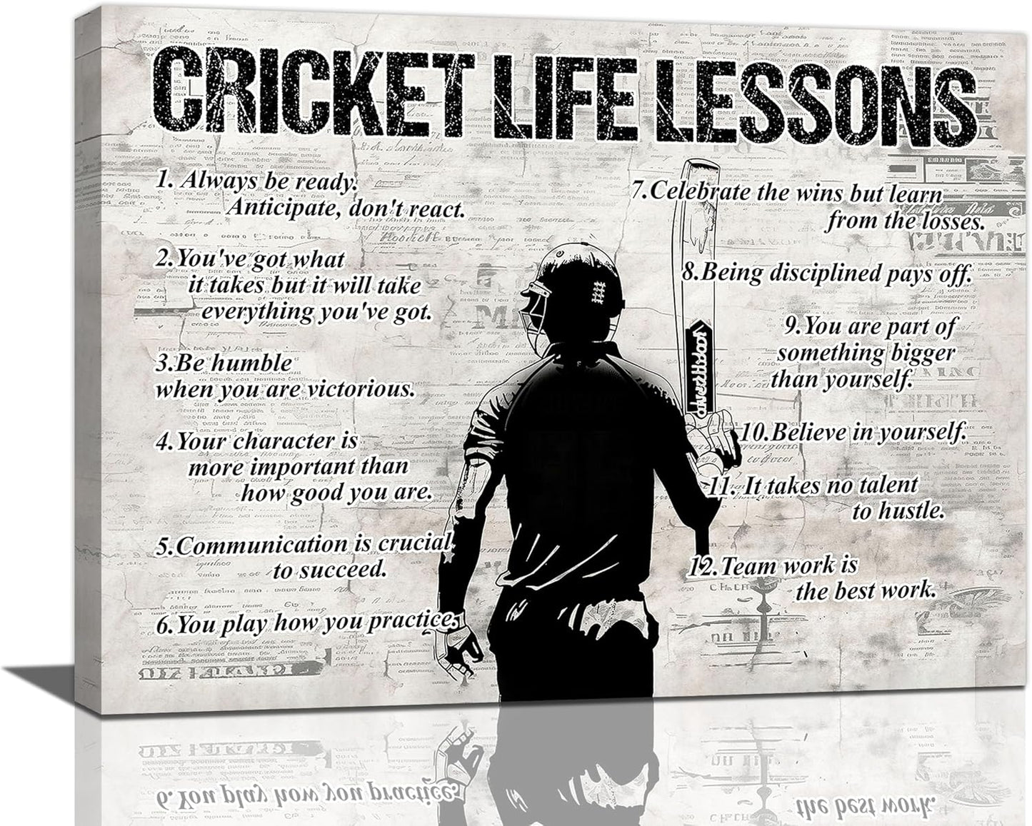 Gyeong Cricket Sports Wall Art Cricket Life Lessons Wall Decor Cricket Sign Retro Poster Boy Men Room Motivational Decorations Canvas Print Painting Artwork for Bedroom Bathroom Living Room 16"x12"