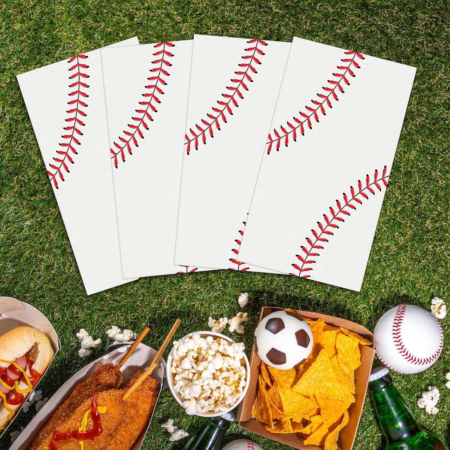 100 Pieces Baseball Napkins Disposable Baseball Party Napkins 7.8 x 4.3 Inches Baseball Paper Cocktail Napkins Baseball Birthday Supplies Decorations for Baseball Party Game Day Birthday