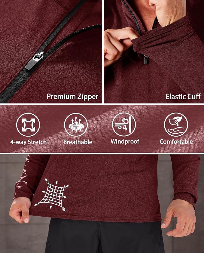 KEFITEVD Men's Quarter Zip Pullover Fleece Lined Long Sleeve Golf Shirt 1/4 Zip - Image 4