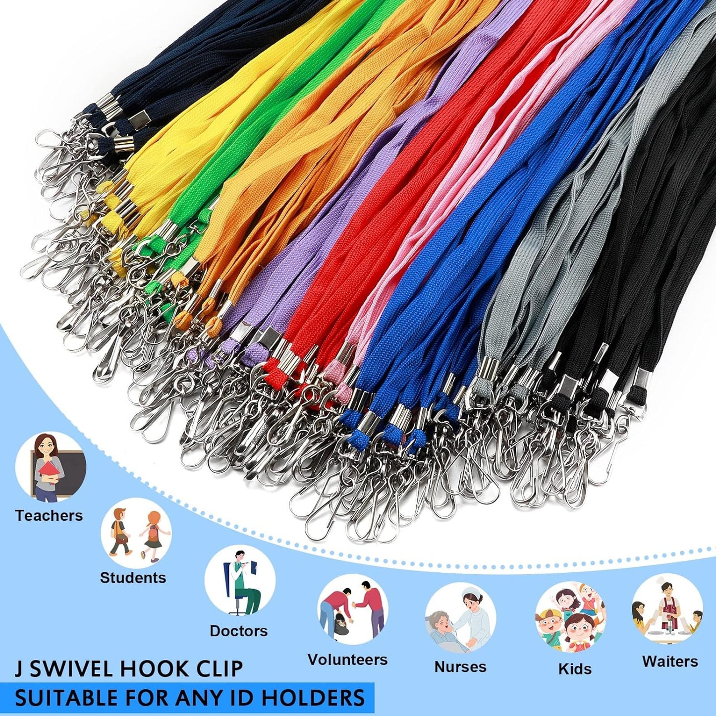 100 Pcs Color Lanyards Flat Lanyards for ID Badges Assorted Colors Badge Lanyards with Swivel J Hook Clip for Office Worker, Student, Teacher