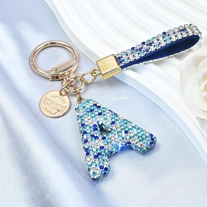Pink Blue White Initial Letter Keychain Gift - Image 3
