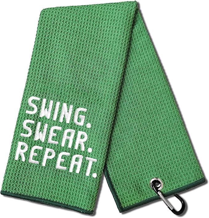 DYJYBMY Swing Swear Repeat Funny Golf Towel, Embroidered Green Golf Towels by DYJYBMY