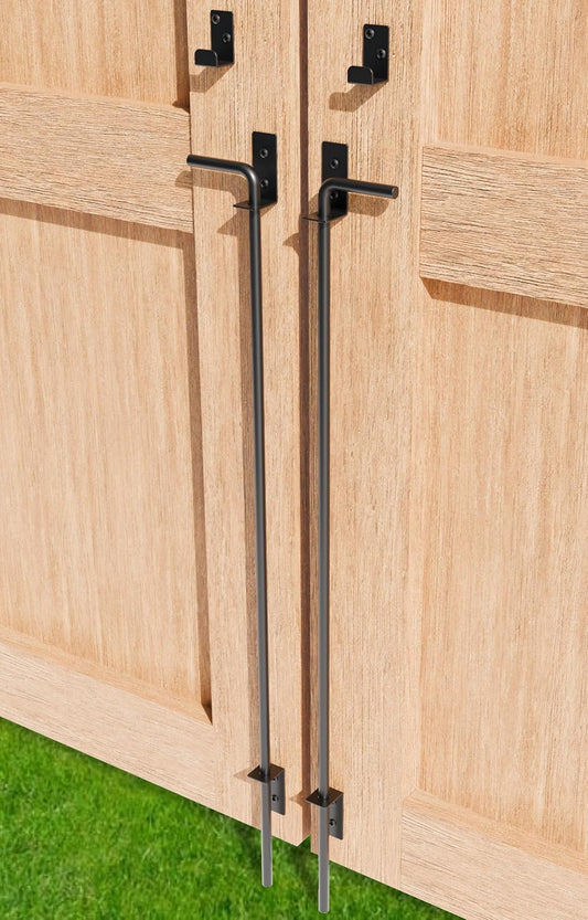 36" Heavy Duty Cane Bolt Gate Drop Rod Extra Thick Hardware Ground Latch for Wood PVC Vinyl Metal Fences Gates, Double Doors, Black Solid Steel-2 Pack