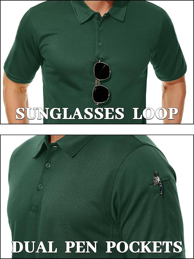 TACVASEN Mens Polo Shirt Short Sleeve Tactical Performance Collared Work Golf - Image 2