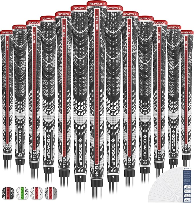 Gowolf Premium Cross Corded Natrual Rubber Golf Grips 13 Pack, Back Rib by WelcometoGowolf