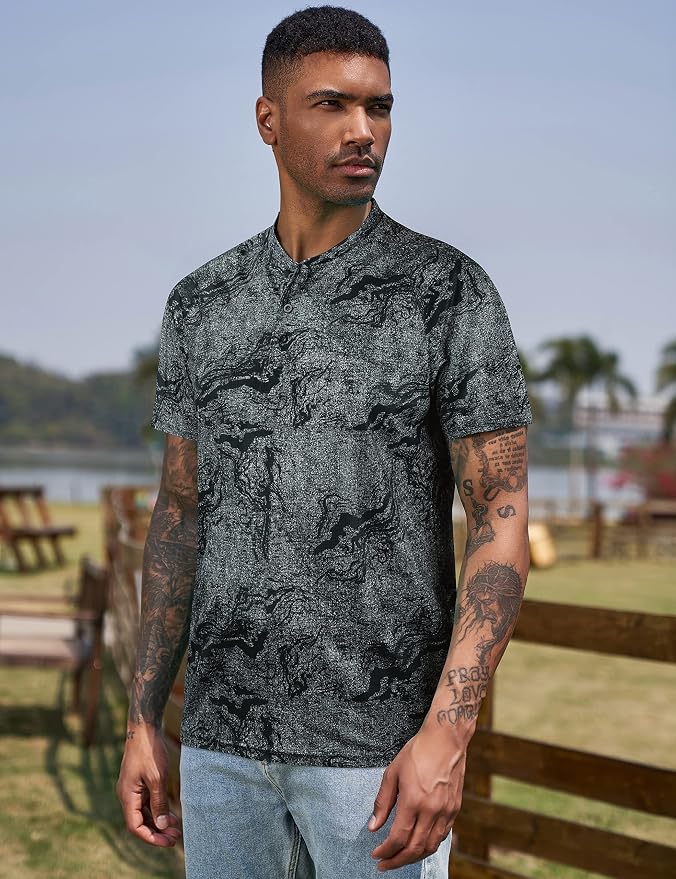 TAPULCO Mens Collarless Golf Shirts Short Sleeve Dry Fit Stretch Casual - Image 3