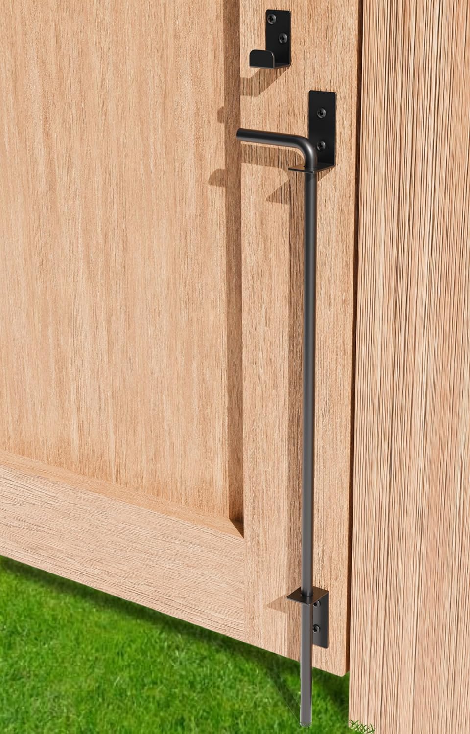 24" Heavy Duty Cane Bolt Gate Drop Rod Extra Thick Hardware Ground Latch for Wood PVC Vinyl Metal Fences Gates, Double Doors, Black Solid Steel-1 Pack