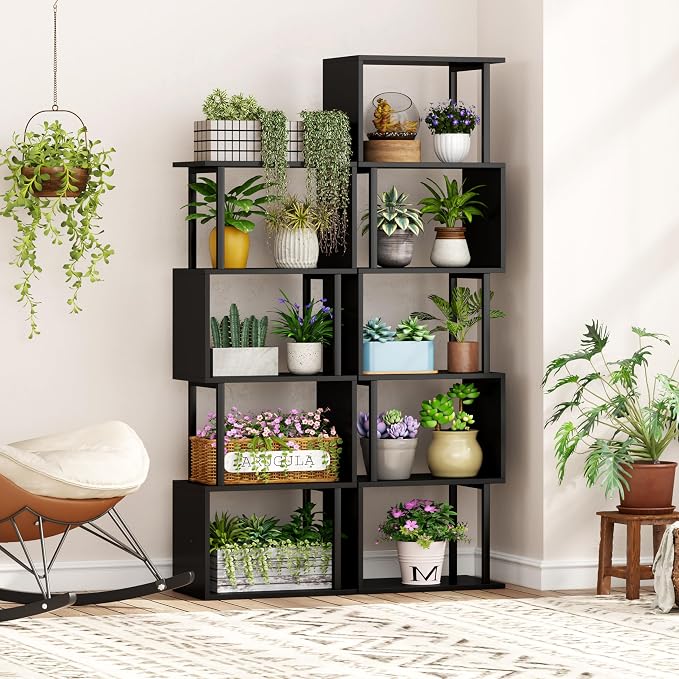 Yusong Bookshelf 5-Tier, Geometric Bookcase S Shaped Book Shelves - Image 8
