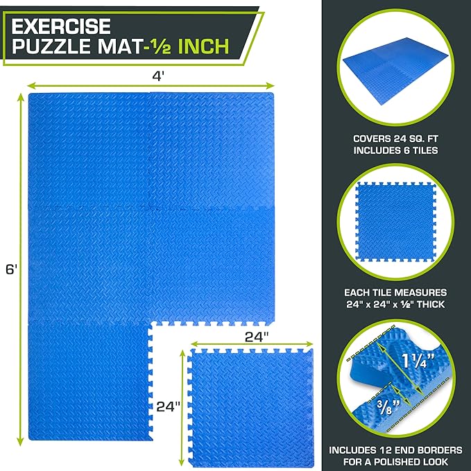 ProsourceFit Puzzle Exercise Mat ½ in, EVA Interlocking Foam Floor Tiles - Image 2