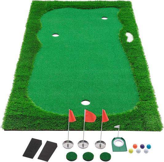 Golf Putting Green Mat Professional Practice Mat with Putter,Movable Golf Cup, Slope Pad Professional Practice Mat for Outdoor/Indoor Training
