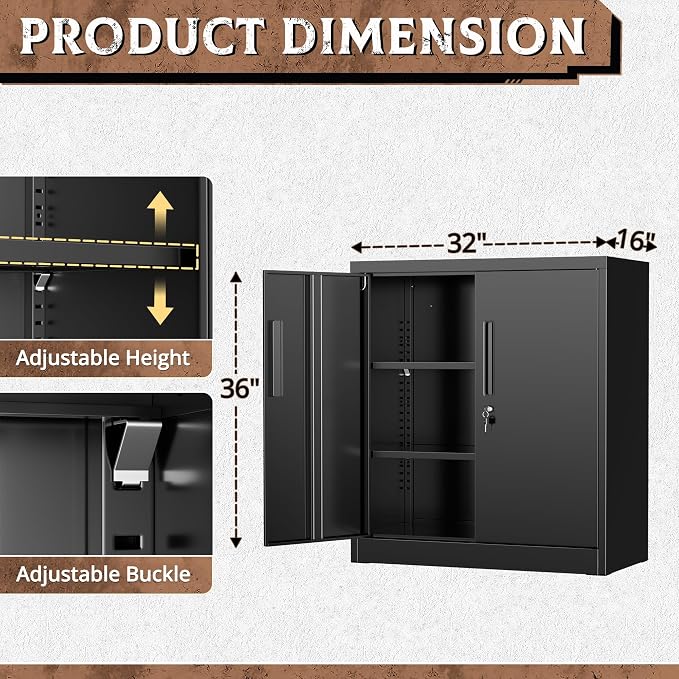 Incbruce 36” Metal Storage Cabinet, Locking Steel Storage Cabinet - Image 3