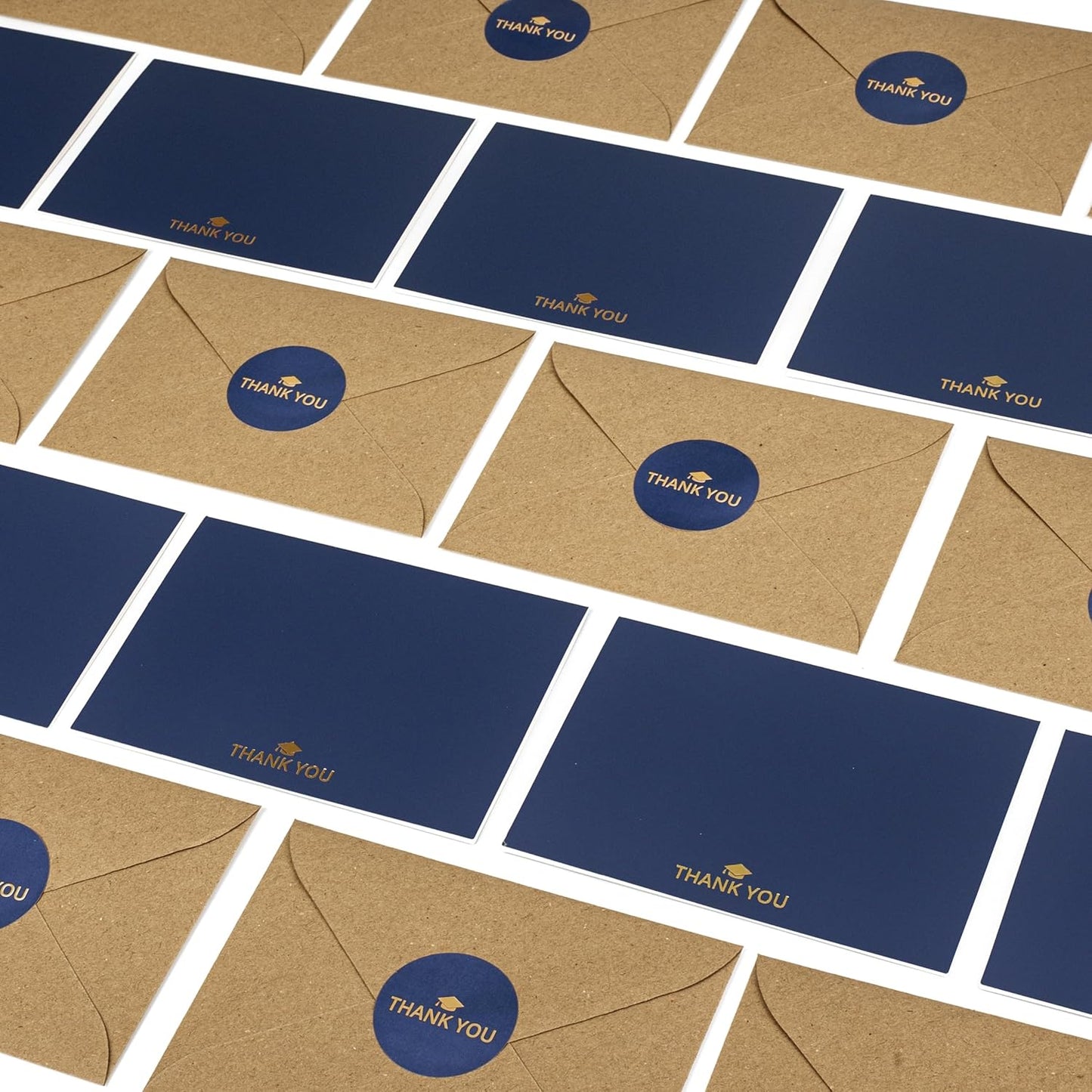 100 Bulk Navy Graduation Thank You Cards with Kraft Envelopes and stickers - 4 Minimalistic Designs Blank Thank You Notes with Envelopes navy blue Graduation cards