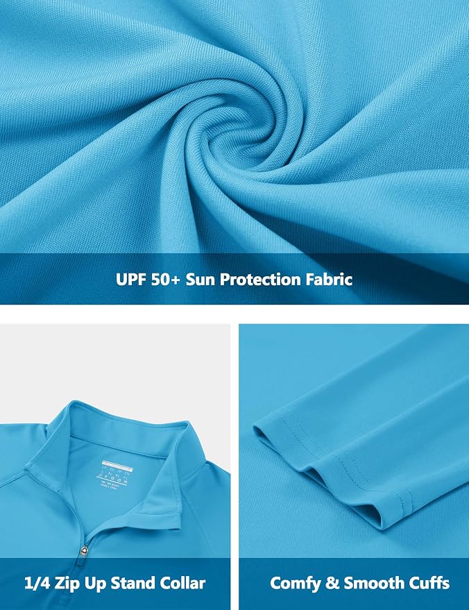 CRYSULLY Men's Long Sleeve 1/4 Zip Shirts Sun Protection Pullover UPF 50+ Rash - Image 6