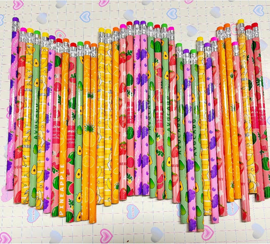 72PCS Corlorful Wooden cased Pencils for Kids with Erasers, Wood Wedding Golf for School,Drawing,Gift (72PCS) (Fruit, 72)