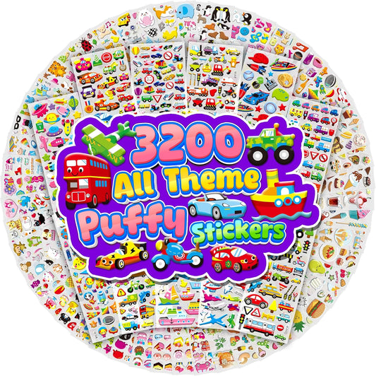 3D Stickers for Kids & Toddlers,Sinceroduct 3200+ Puffy Stickers for Scrapbooking Bullet Journal.64 Sheets of Animal & Fun Designs for Kids, Teachers, Crafts, Rewards, Parties,Travel