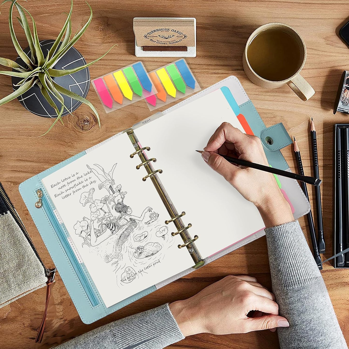 Harphia A5 6 Holes Binder Refill Value Set, 90sheets plain blank loose leaf paper with stickers and dividers, planner inserts with binder pockets for A5 binder 6 holes refillable notebook,005da5blank