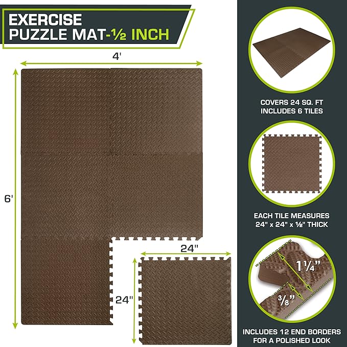 ProsourceFit Puzzle Exercise Mat ½ in, EVA Interlocking Foam Floor Tiles - Image 3
