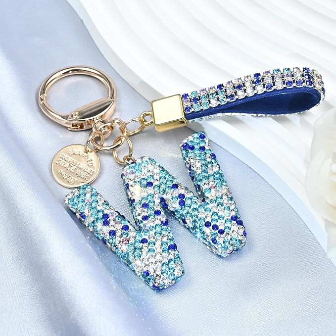 Pink Blue White Initial Letter Keychain Gift - Image 3