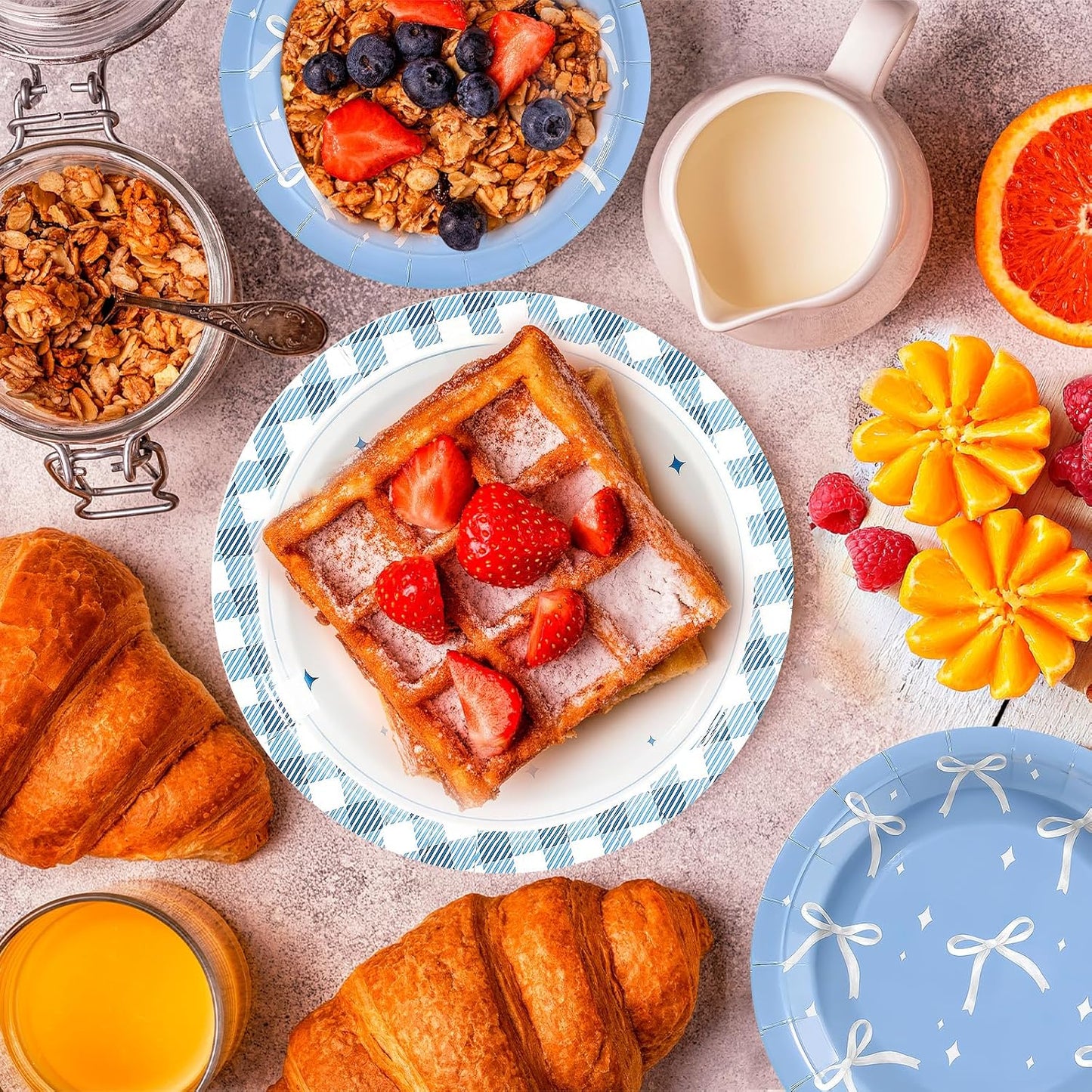 180Pcs Blue Bow Party Supplies Paper Plates and Napkins Serve 60 Disposable Tableware Set for Birthday Party Decorations Game Day Family School Holiday Sports Events