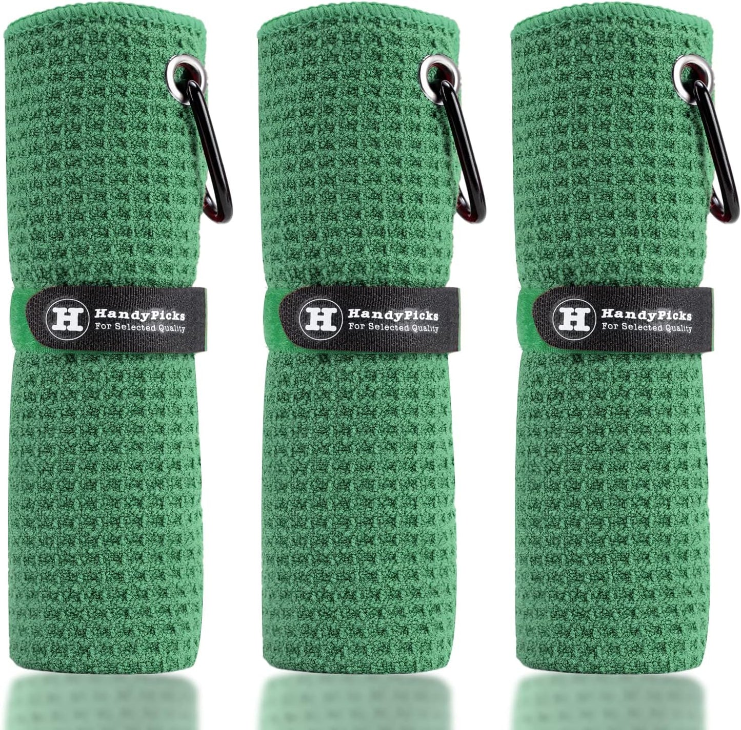 Handy Picks Microfiber Golf Towel (16" X 16") with Carabiner Clip, Waffle Pattern Golf Towel Hook and Loop Fastener - The Convenient Golf Cleaning Towel