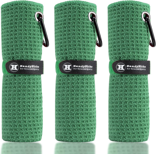 Handy Picks Microfiber Golf Towel (16" X 16") with Carabiner Clip, Waffle Pattern Golf Towel Hook and Loop Fastener - The Convenient Golf Cleaning Towel