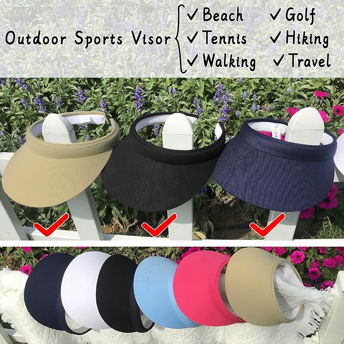 3 Pack Sports Sun Visor Hat Women Men Adjustable Clip On Visors Outdoor Golf - Image 4