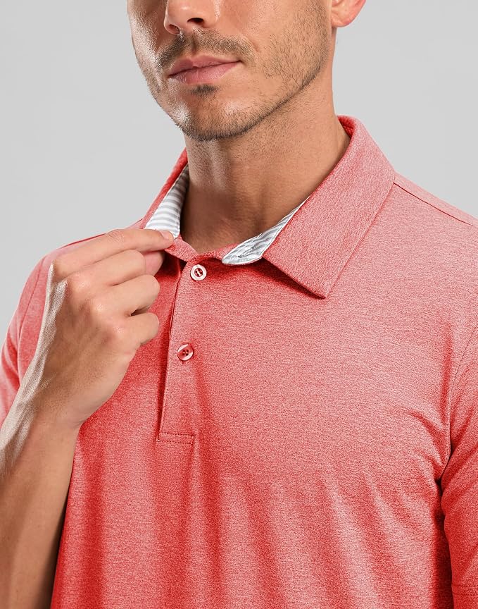 Golf Shirts Heather Polo Short Sleeve Dry Fit Lightweight Moisture Wicking - Image 4