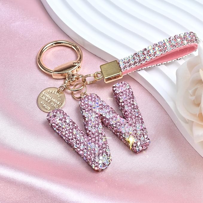 Pink Blue White Initial Letter Keychain Gift - Image 3
