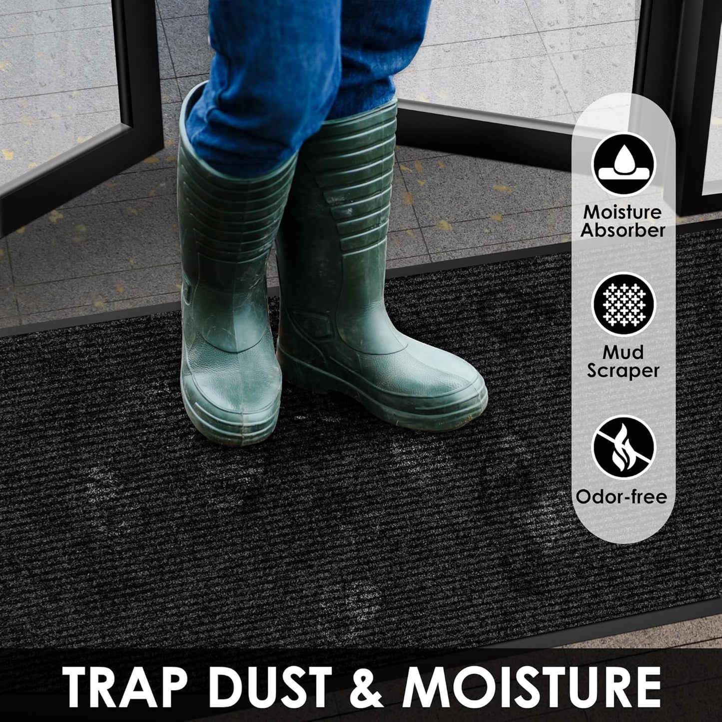 4′ x 7′ Front Door Mat Indoor Outdoor Entrance, Commercial Floor Mat Heavy Duty Dirt Trapper Entryway Doormat, Custom Size Non Slip Rubber Backing Welcome mat, Door Mat for High Traffic Area