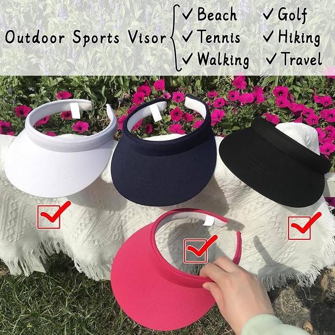 3 Pack Sports Sun Visor Hat Women Men Adjustable Clip On Visors Outdoor Golf - Image 5