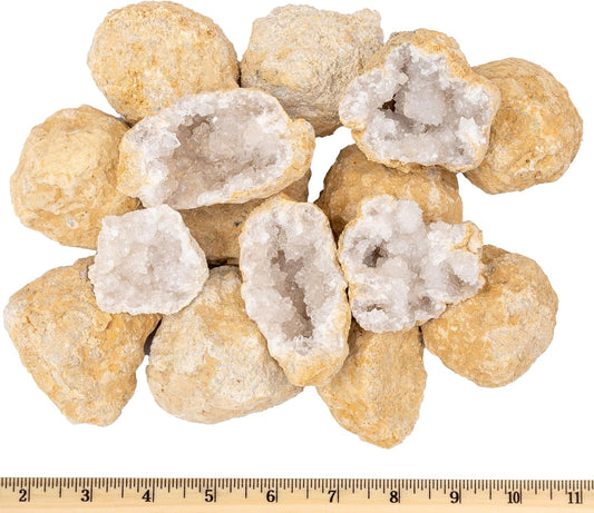 Break Your Own Geode Kit – 10 Natural Geodes 2.75 to 3.5 Inch Crack-Open Experience + Easy to Open + Tools + Geologist Guide – Less Effort for Easy Reveal – STEM Activity + Collectable Gems - Large