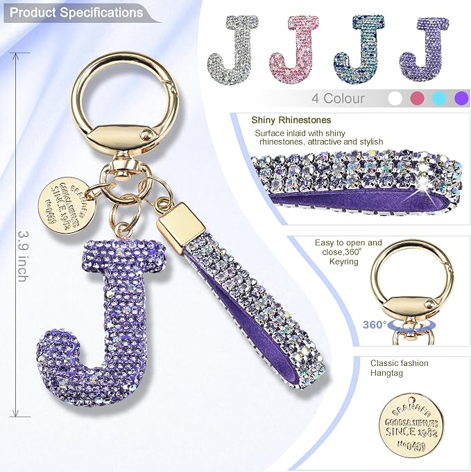 Pink Blue White Initial Letter Keychain Gift - Image 2