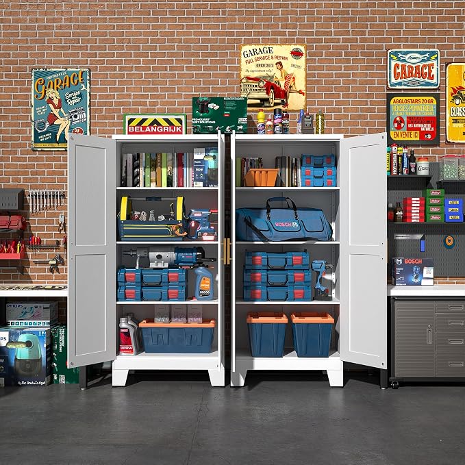 White Metal Storage Cabinet, Kitchen Pantry Storage Cabinet - Image 6