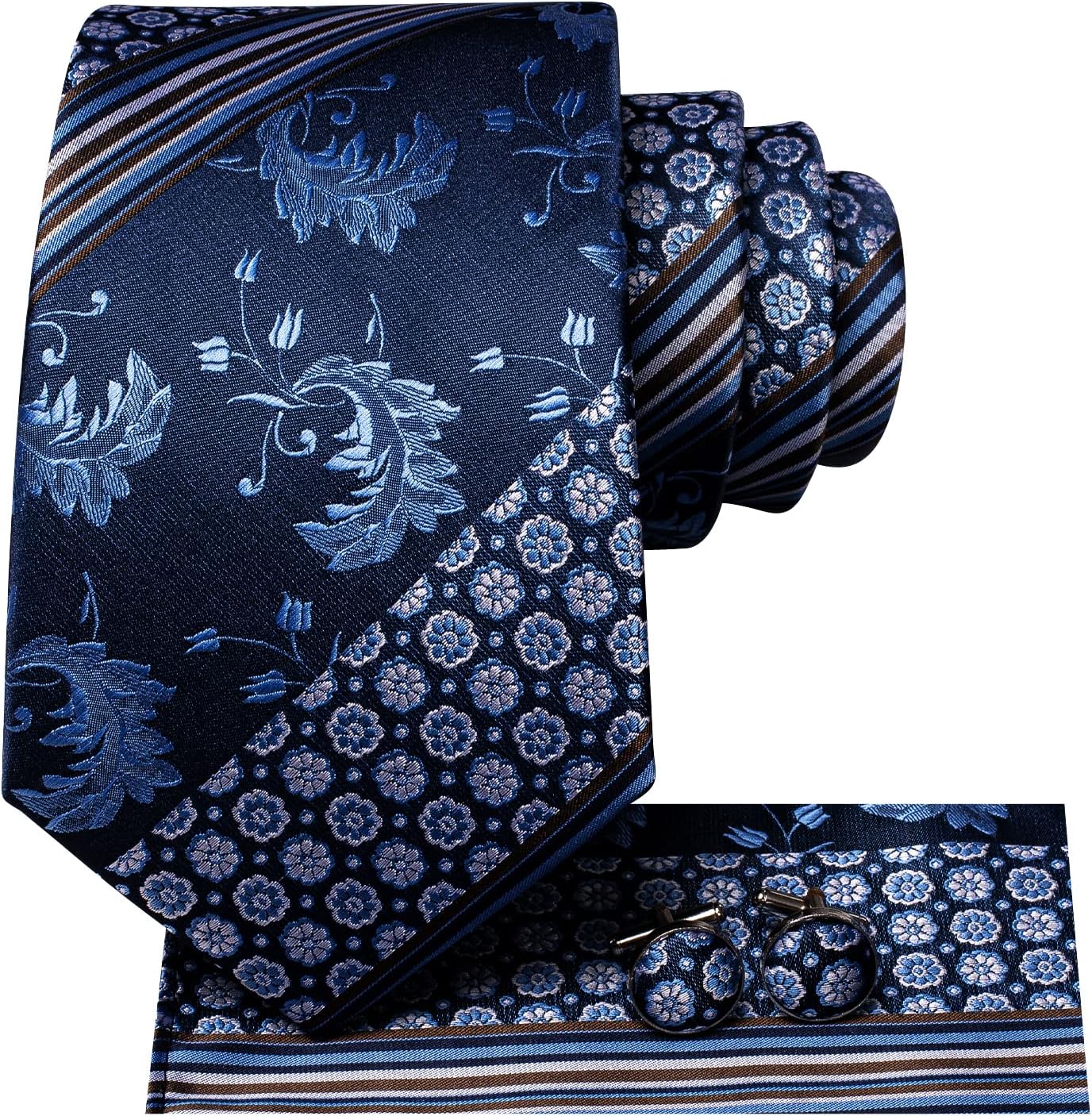 Hi-Tie Men 63inches Tie Set Extra Long Necktie Paisley Tie Pocket Suqare Cufflinks Big and Tall Men Tie