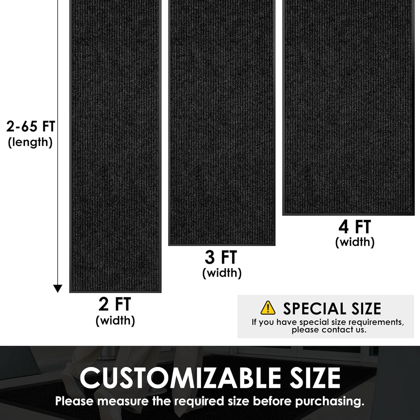 4′ x 7′ Front Door Mat Indoor Outdoor Entrance, Commercial Floor Mat Heavy Duty Dirt Trapper Entryway Doormat, Custom Size Non Slip Rubber Backing Welcome mat, Door Mat for High Traffic Area