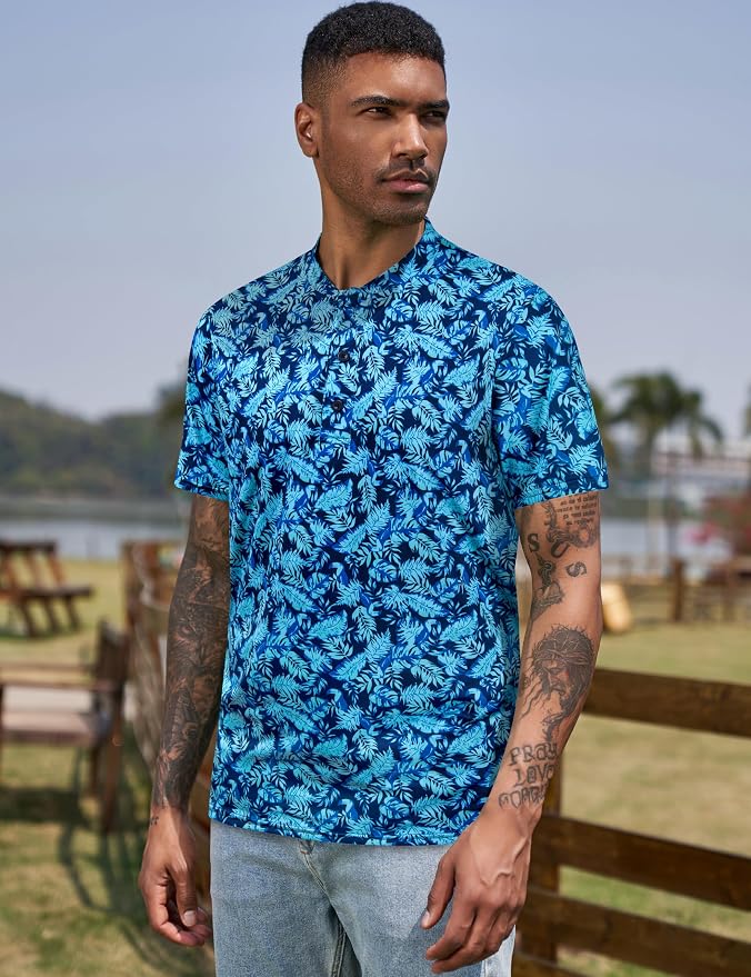TAPULCO Mens Collarless Golf Shirts Short Sleeve Dry Fit Stretch Casual - Image 6