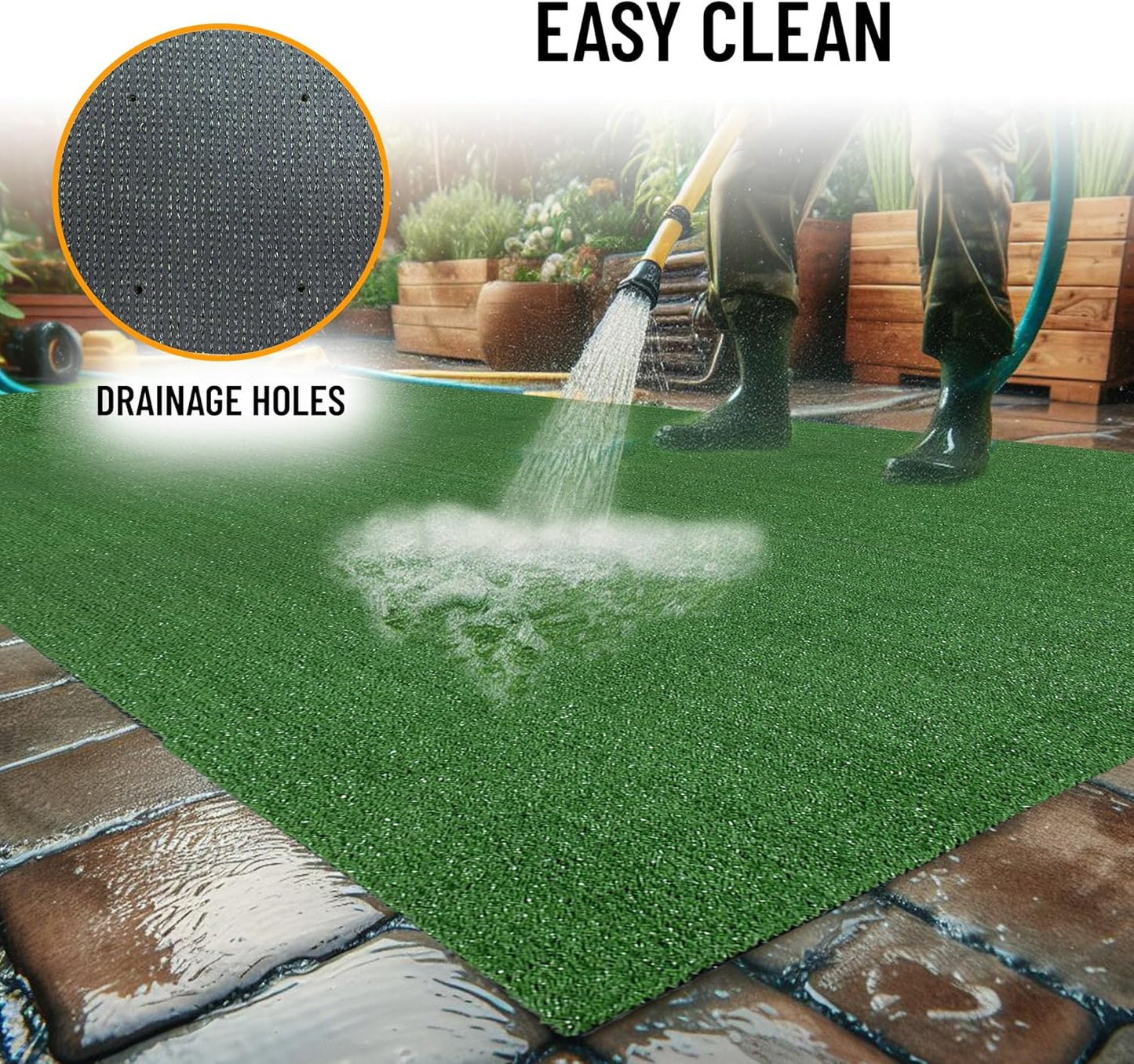 Ottomanson Artificial Grass Turf 6'6" x 50' Indoor Outdoor Faux Grass Rug with Drainage Holes, Customizable with Extra Long Size Options, Perfect for Patio Lawn Balcony Weddings Photoshoot Backdrop